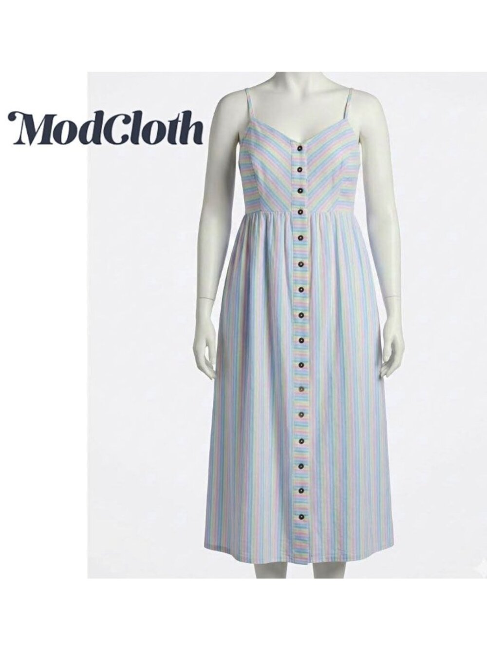 NWOT Modcloth “Quite Clearly Charismatic” Pastel Rainbow stripe, midi dress, 2X